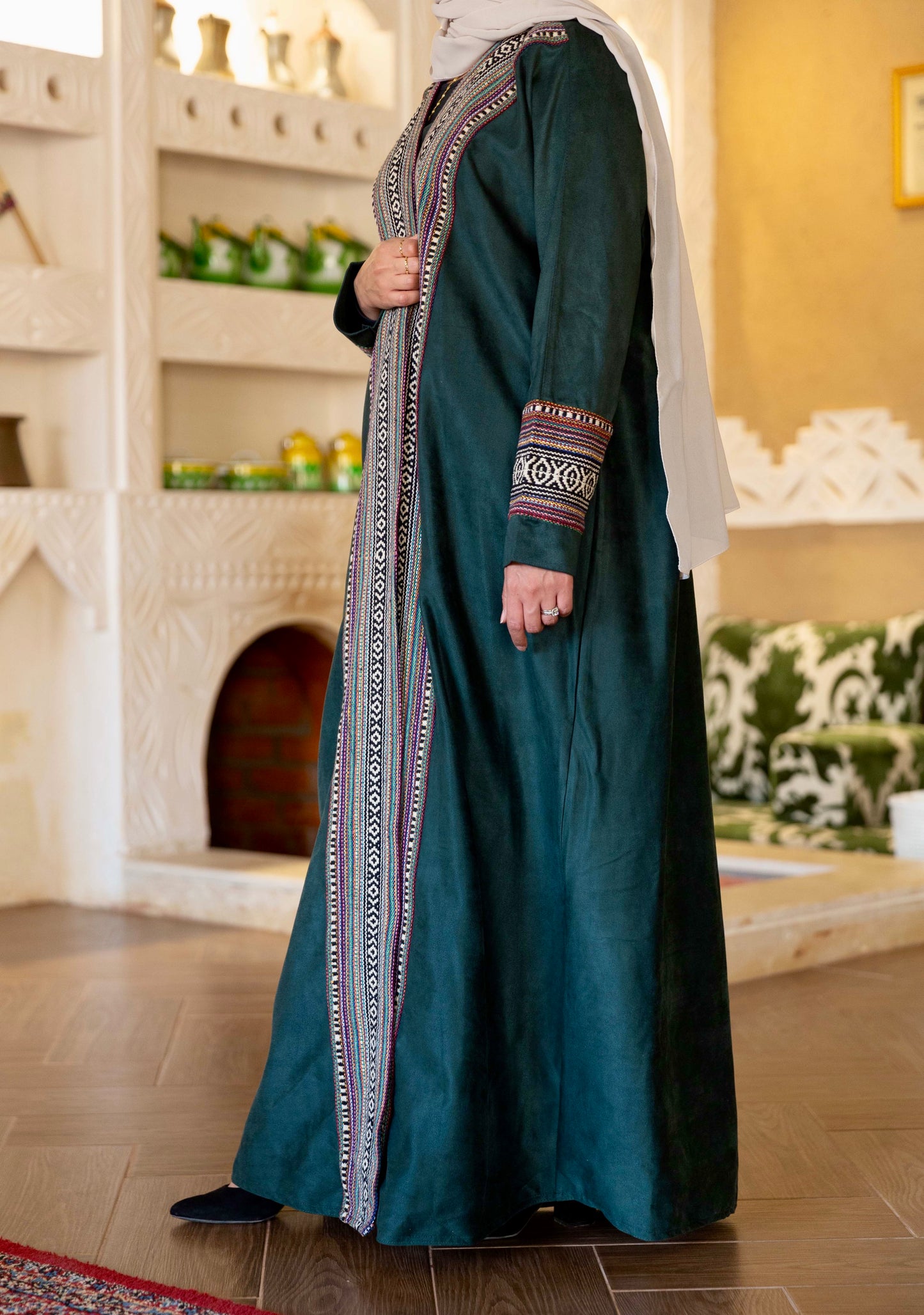 Deep Teal Suede Abaya