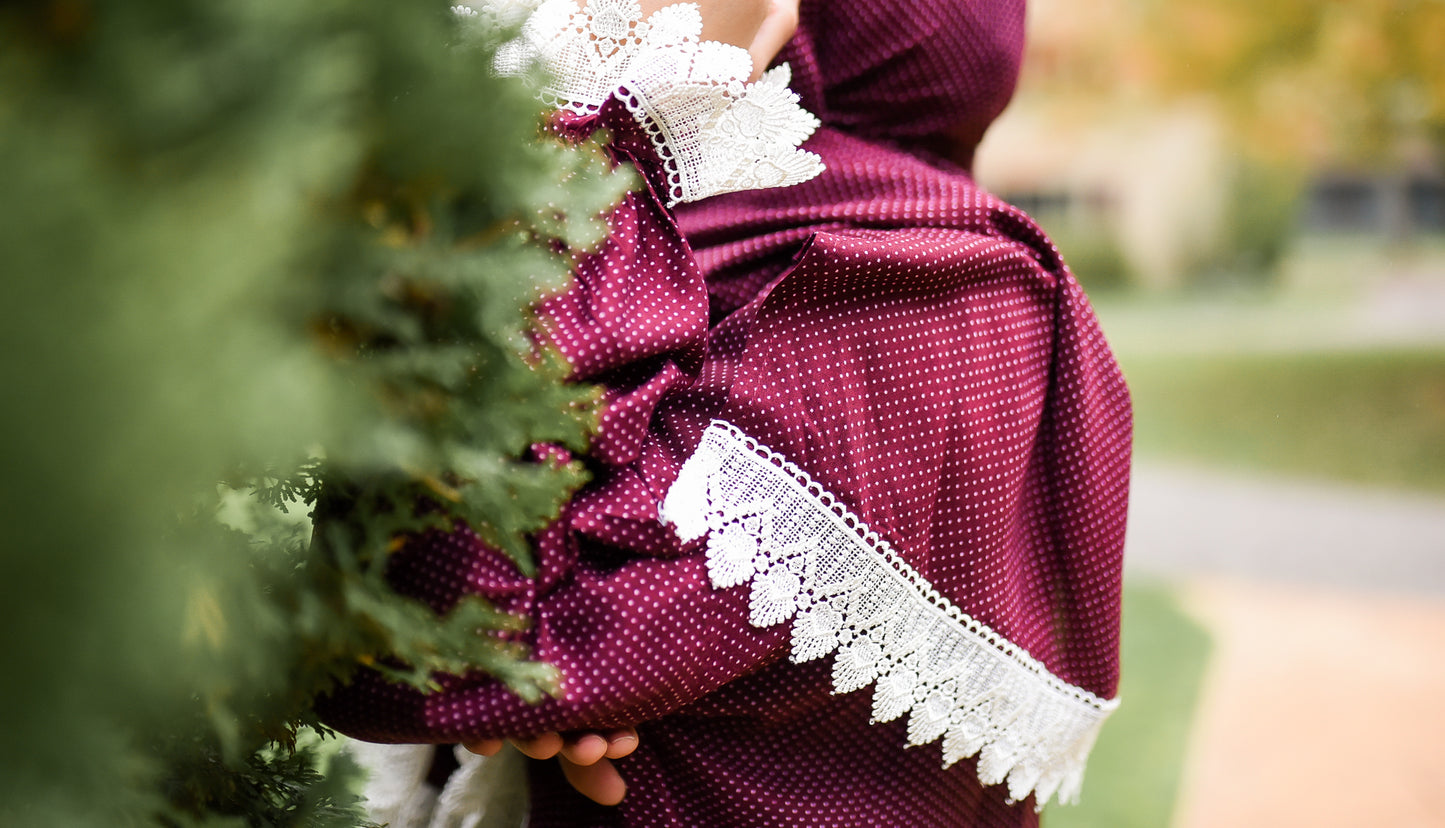 Prayer Gown Youth - Maroon Polka Dot