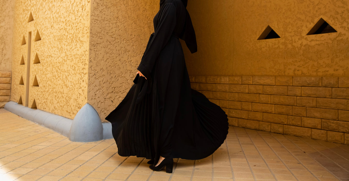 Pleated Abaya - Black